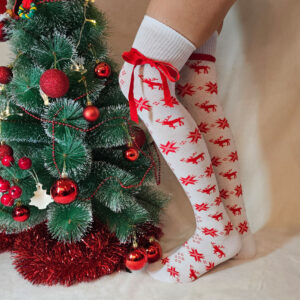 Combzokni RÉNSZARVAS mintás masnival-fehér-1