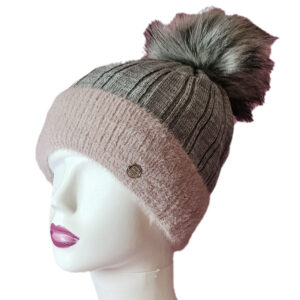 Női kötött polár béléses sapka anyagában hosszában mintás-szürke 2