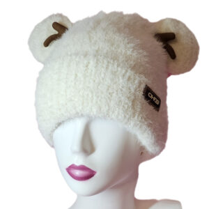 Női kötött polár béléses sapka rénszarvas füles-ECRU